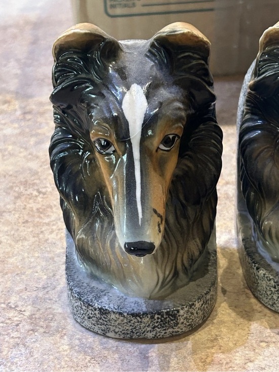 Other - Vintage Collie Dog Head Bookends - Pair in Brown and Cream-no chips cracks EUC